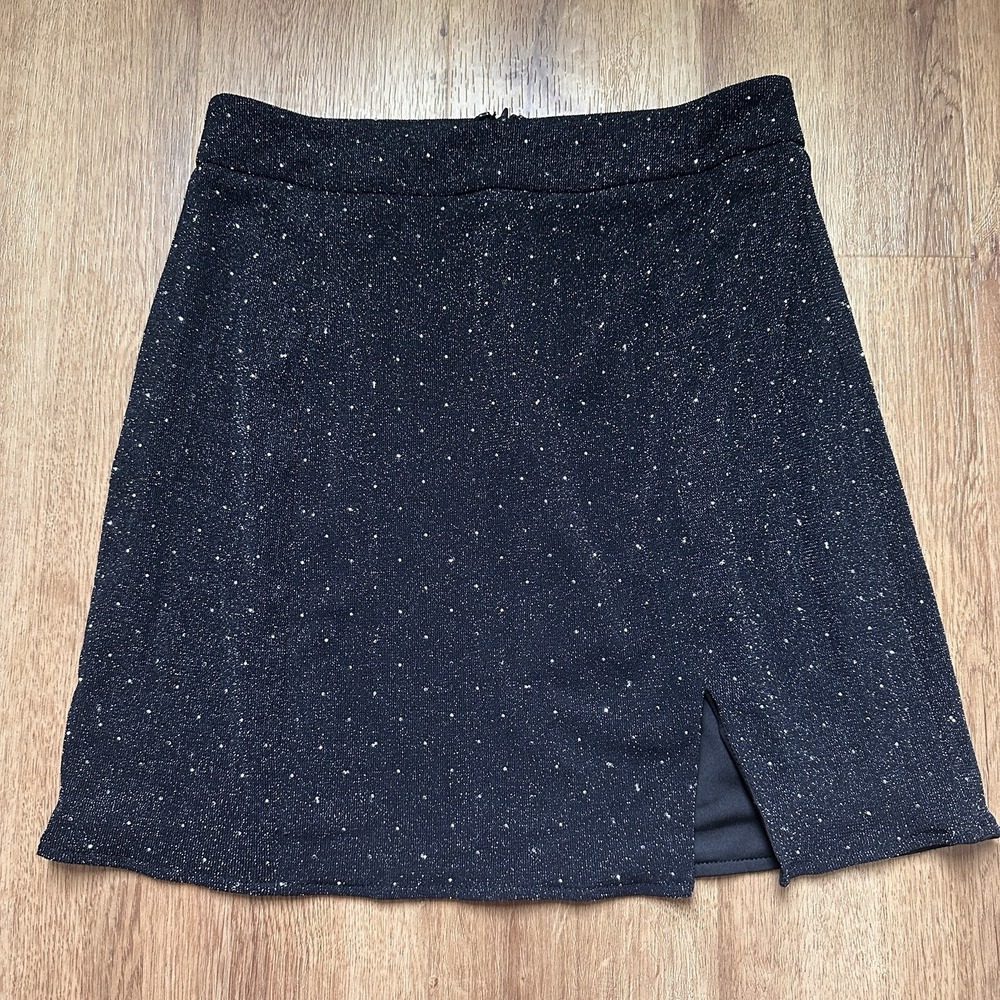 Showpo. Women's Black And Silver Sparkly Glitter Festive Mini Skirt Size 4